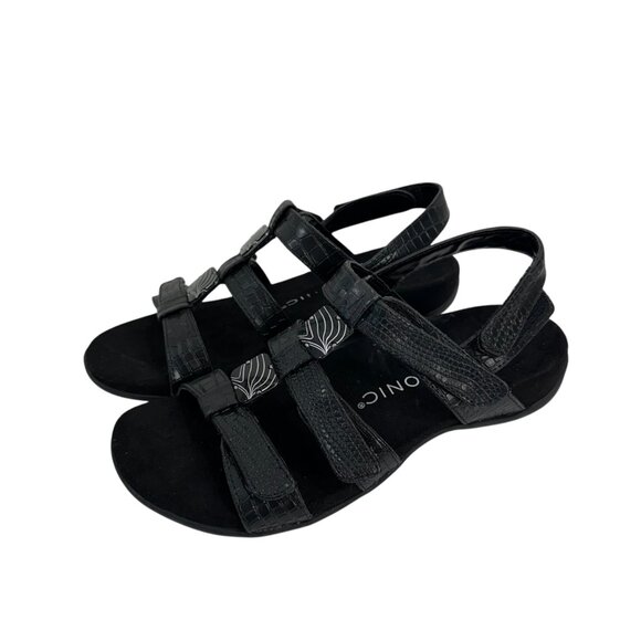 Vionic AMBER Womens Strappy Black Sandals SZ 8 Adjustable Strap Textured Pattern - Picture 2 of 13